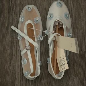 Women’s Light Blue Floral Mesh Mary Jane Flats